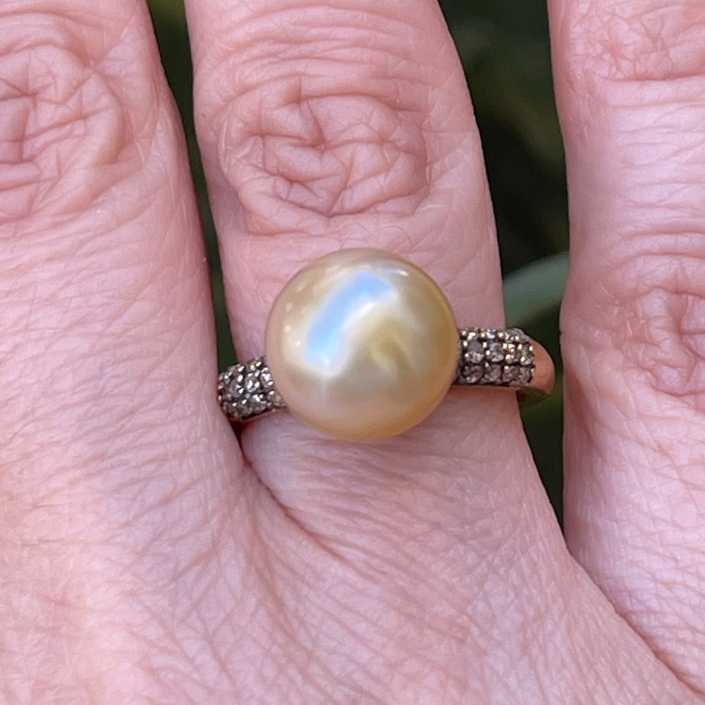 Natural champagne diamond pearl gold plated sterling silver size 8 ring - Picture 2 of 9
